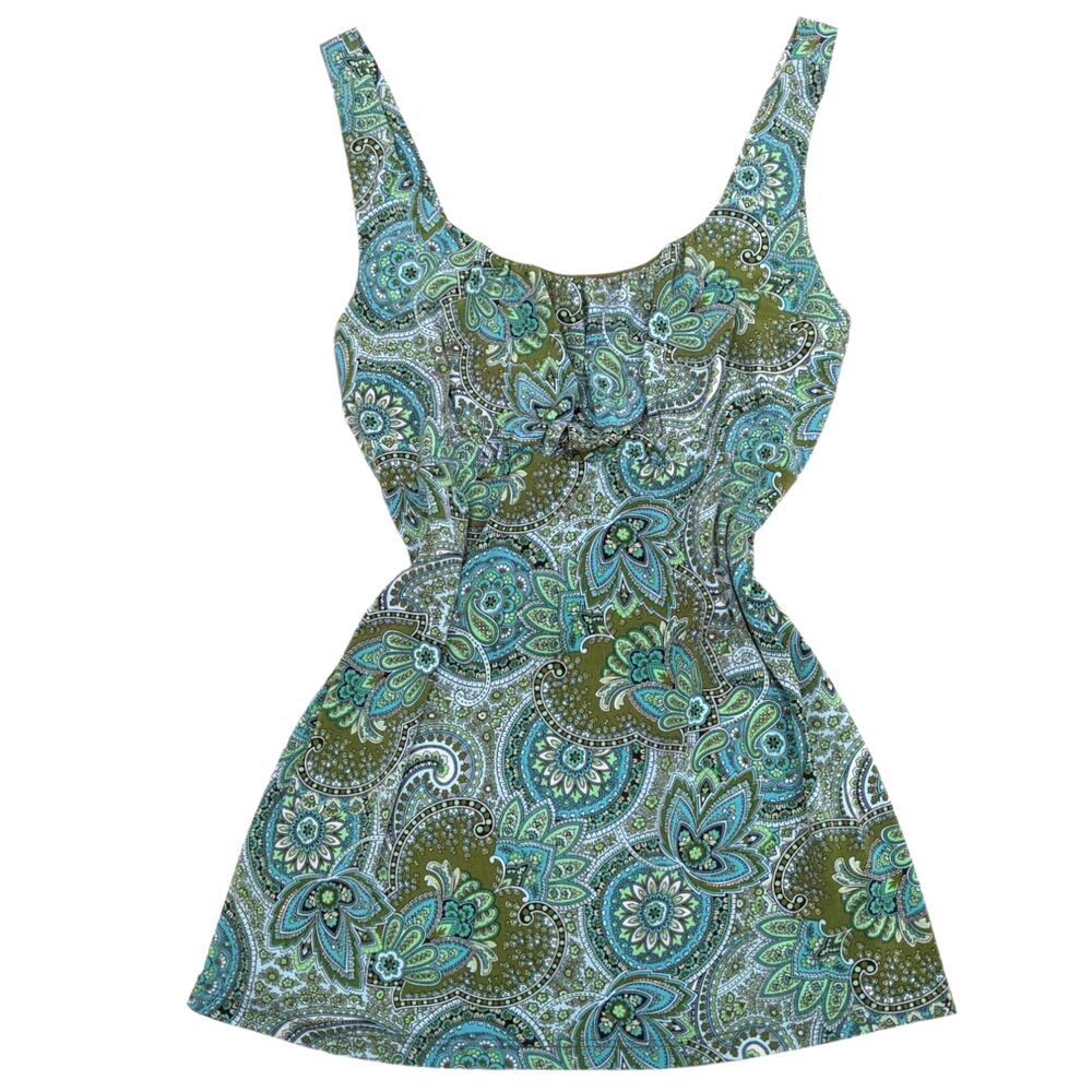 Y2K Susan Lawrence Paisley Print Boho Hippie Green Blue Tank Top S